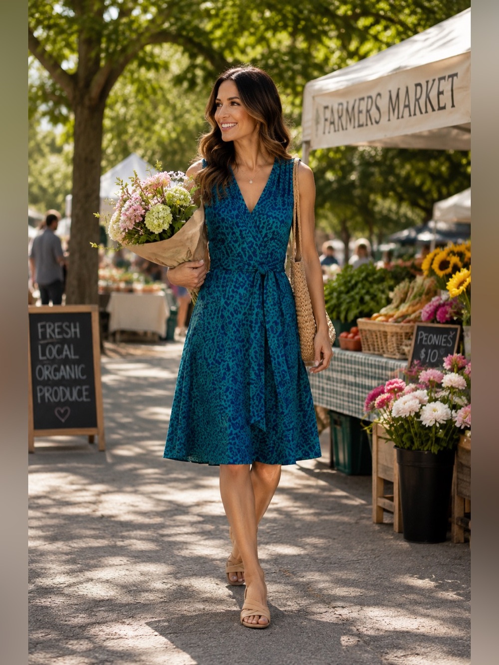 41 Hawthorn Emerald Teal Faux Wrap Midi Dress M Sleeveless Career Wedding